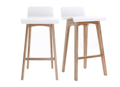 Tabourets de bar scandinaves bois clair et blanc H65 cm (lot de 2) BALTIK