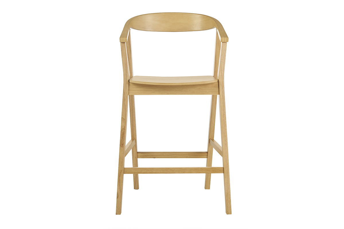 Tabouret de bar scandinave en bois clair BAHIA vue de face.