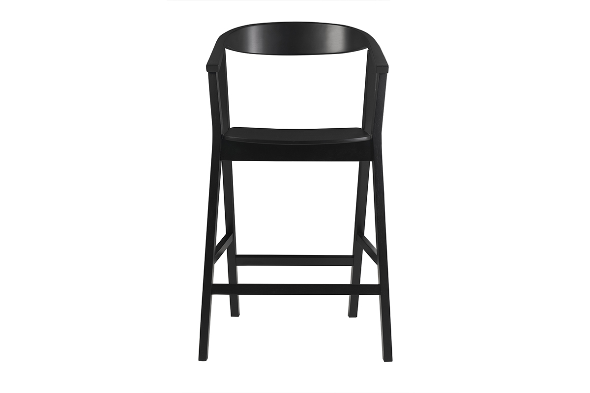 Tabouret de bar scandinave en bois noir, vue de face.