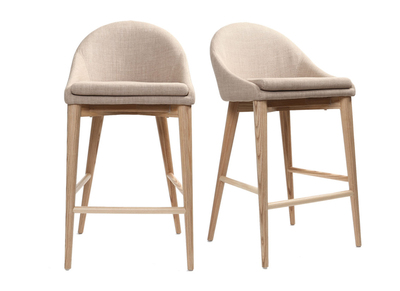 Tabourets de bar scandinaves en tissu beige et frêne massif H66 cm (lot de 2) DALIA