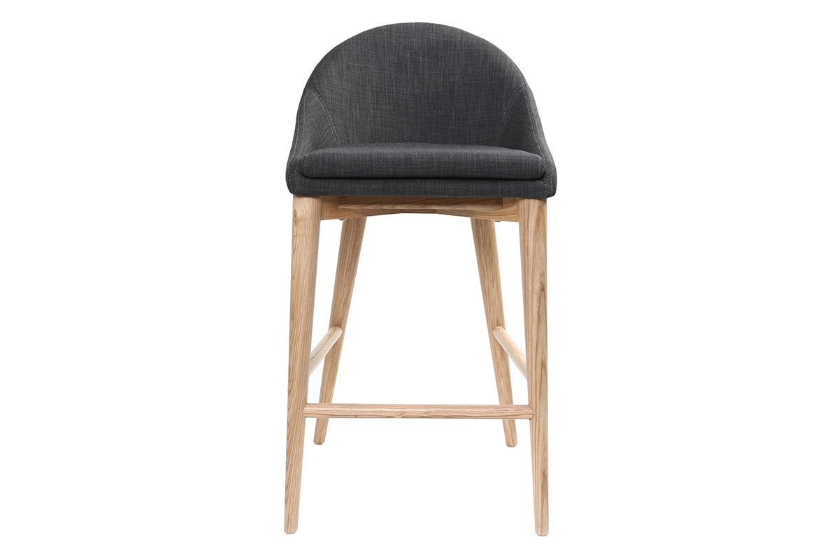 Tabourets de bar scandinaves en tissu gris anthracite et fr�ne massif H66 cm (lot de 2) DALIA