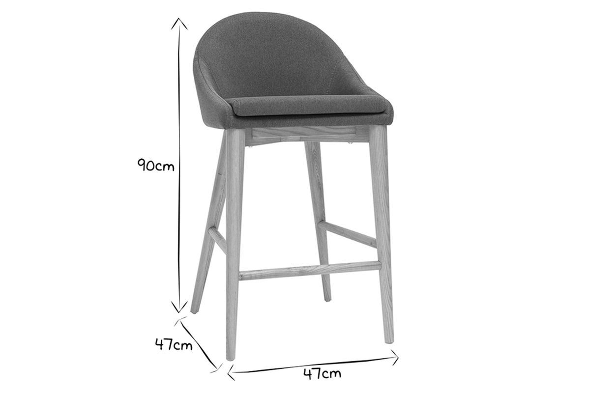 Tabourets de bar scandinaves en tissu gris anthracite et fr�ne massif H66 cm (lot de 2) DALIA