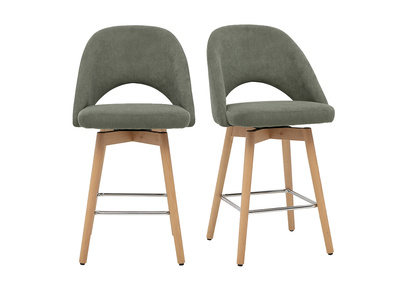 Tabourets de bar scandinaves en tissu velours c&ocirc;tel&eacute; vert kaki et h&eacute;v&eacute;a massif 65 cm (lot de 2) COSETTE
