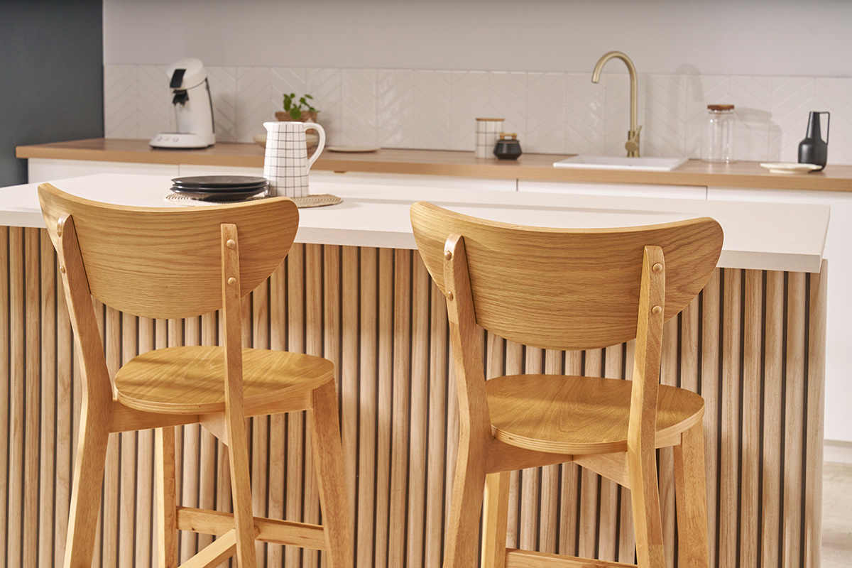 Tabourets de bar scandinaves finition chne H65 cm (lot de 2) LEENA