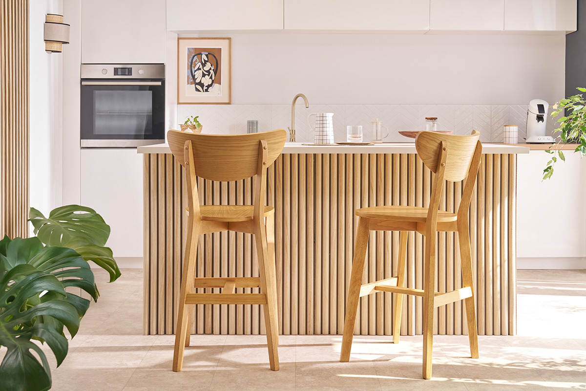 Tabourets de bar scandinaves finition chne H65 cm (lot de 2) LEENA