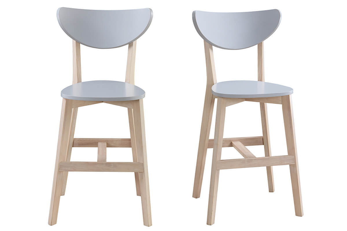 Tabourets de bar scandinaves gris et bois H65 cm (lot de 2) LEENA