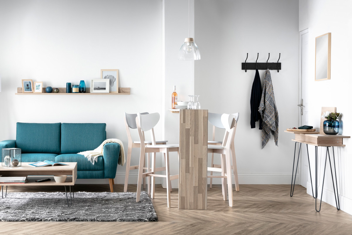 Tabourets de bar scandinaves jaune et bois H65 cm (lot de 2) LEENA