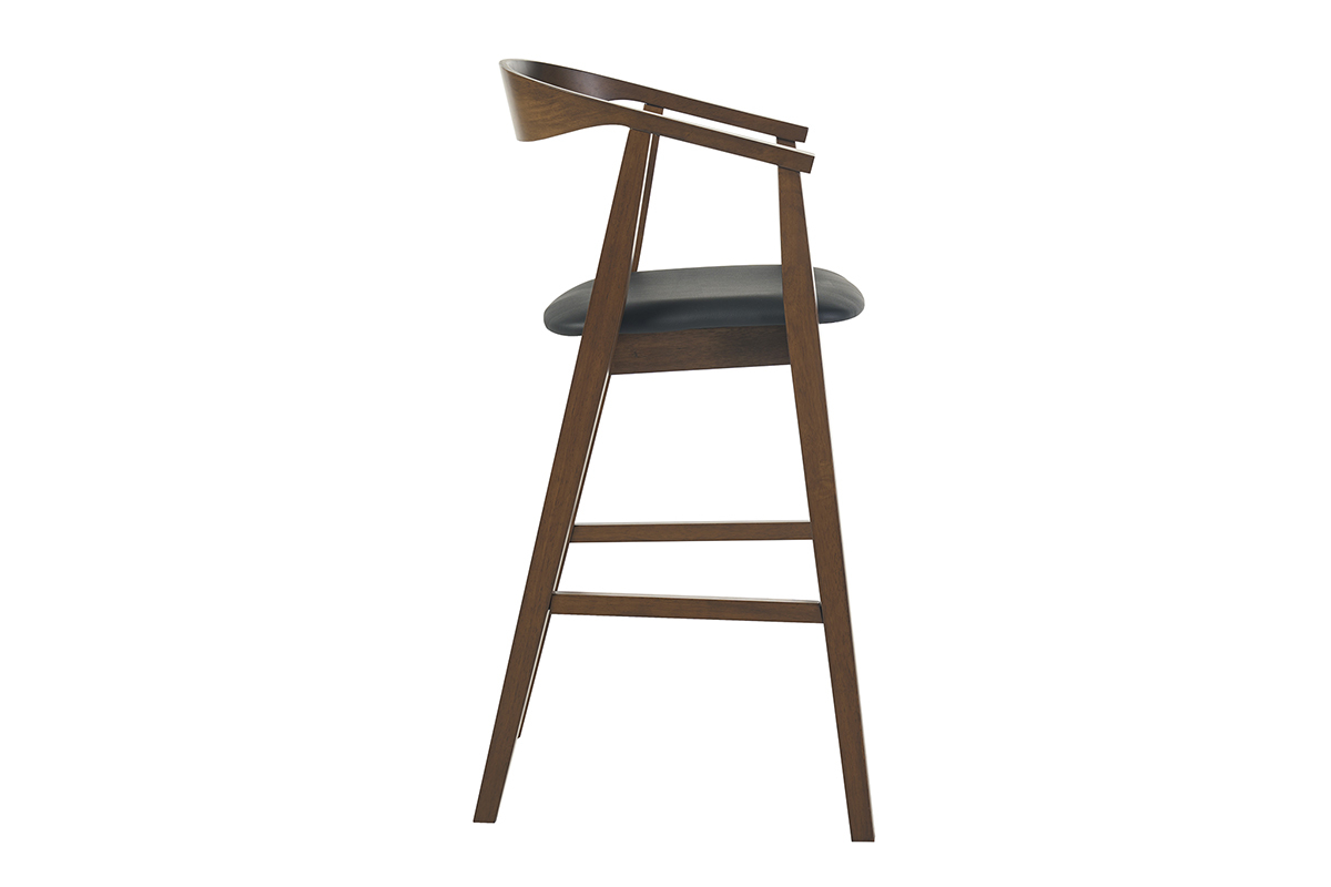 Tabouret de bar scandinave noir et bois fonc�, vue de profil.