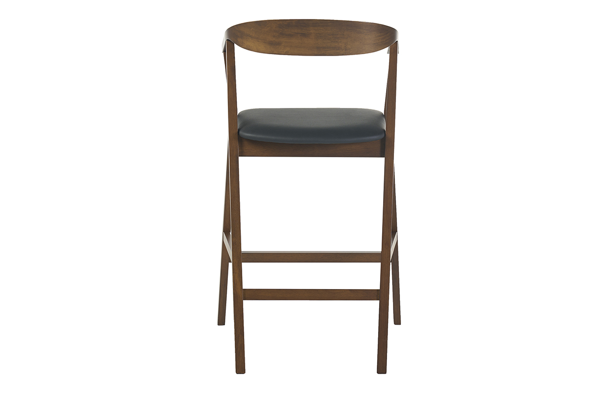 Tabouret de bar scandinave noir et bois fonc� vue de dos, H66.5 cm.