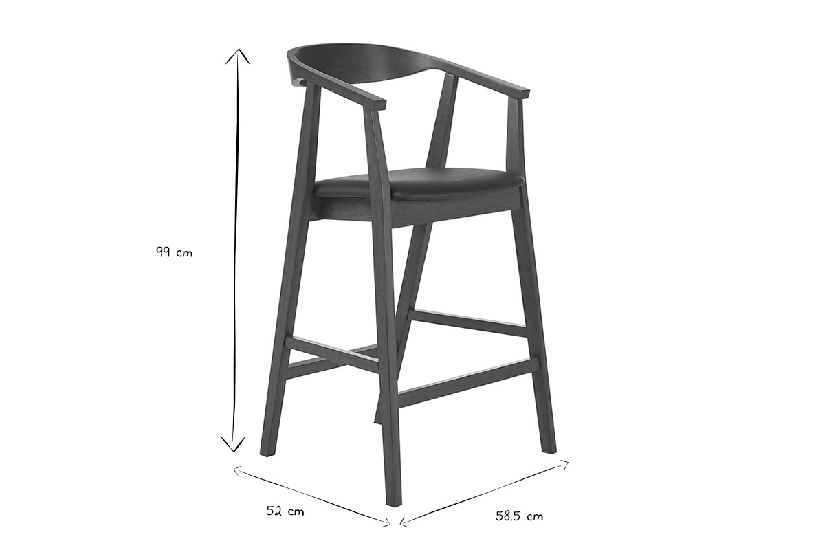 Dimensions des tabourets de bar BAHIA : H99 cm, P52 cm, L58,5 cm en noir et blanc.