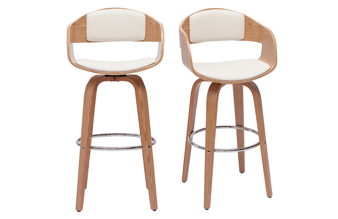 Paire De Tabourets De Bar Rond En Bois Rustique. Fabrication Artisanale. Années 90