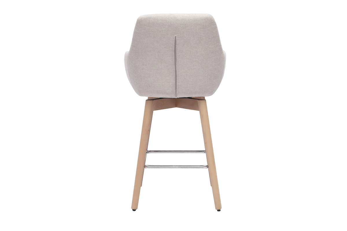 Tabouret de bar scandinave ALESS, vue arrire, tissu beige, pieds en bois clair.