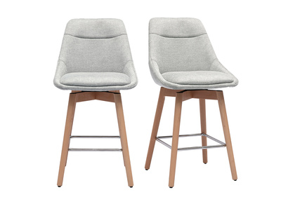 Tabourets de bar scandinaves pivotants 360° en tissu effet velours texturé gris et bois clair H65 cm (lot de 2) ALESS