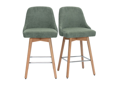Tabourets de bar scandinaves pivotants 360° en tissu effet velours texturé vert kaki et bois hêtre massif H65 cm (lot de 2) HASTA