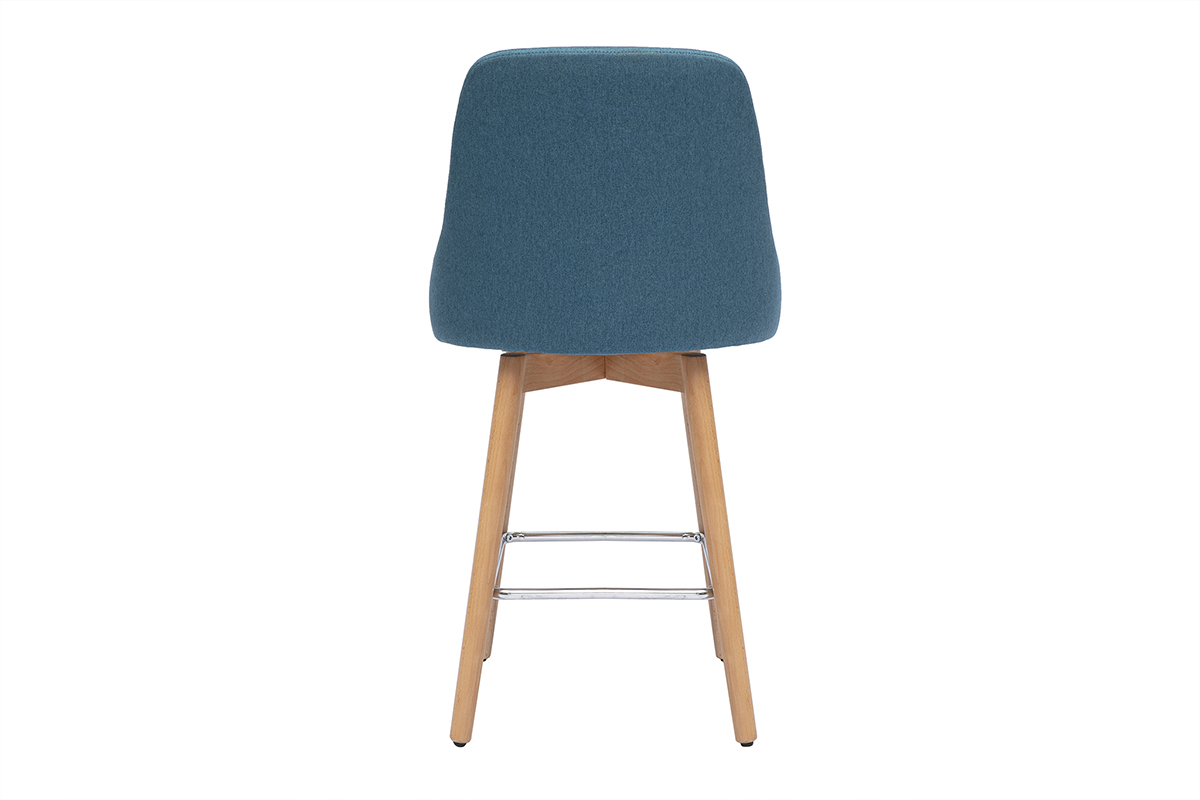Tabourets de bar scandinaves pivotants 360� en tissu bleu canard et bois h�tre massif H65 cm (lot de 2) HASTA