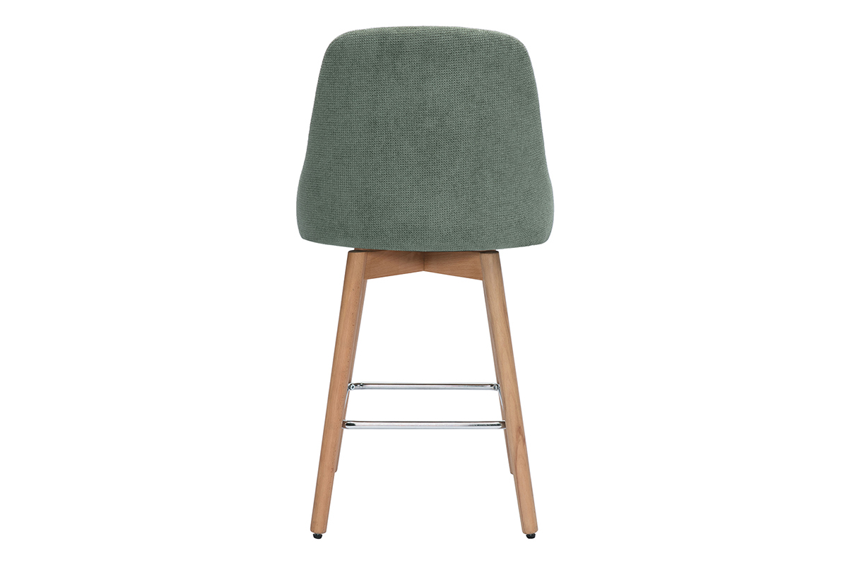 Tabourets de bar scandinaves pivotants 360� en tissu chenille vert kaki et bois h�tre massif H65 cm (lot de 2) HASTA