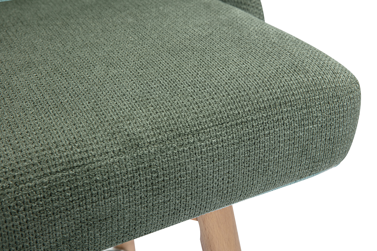 Tabourets de bar scandinaves pivotants 360� en tissu chenille vert kaki et bois h�tre massif H65 cm (lot de 2) HASTA