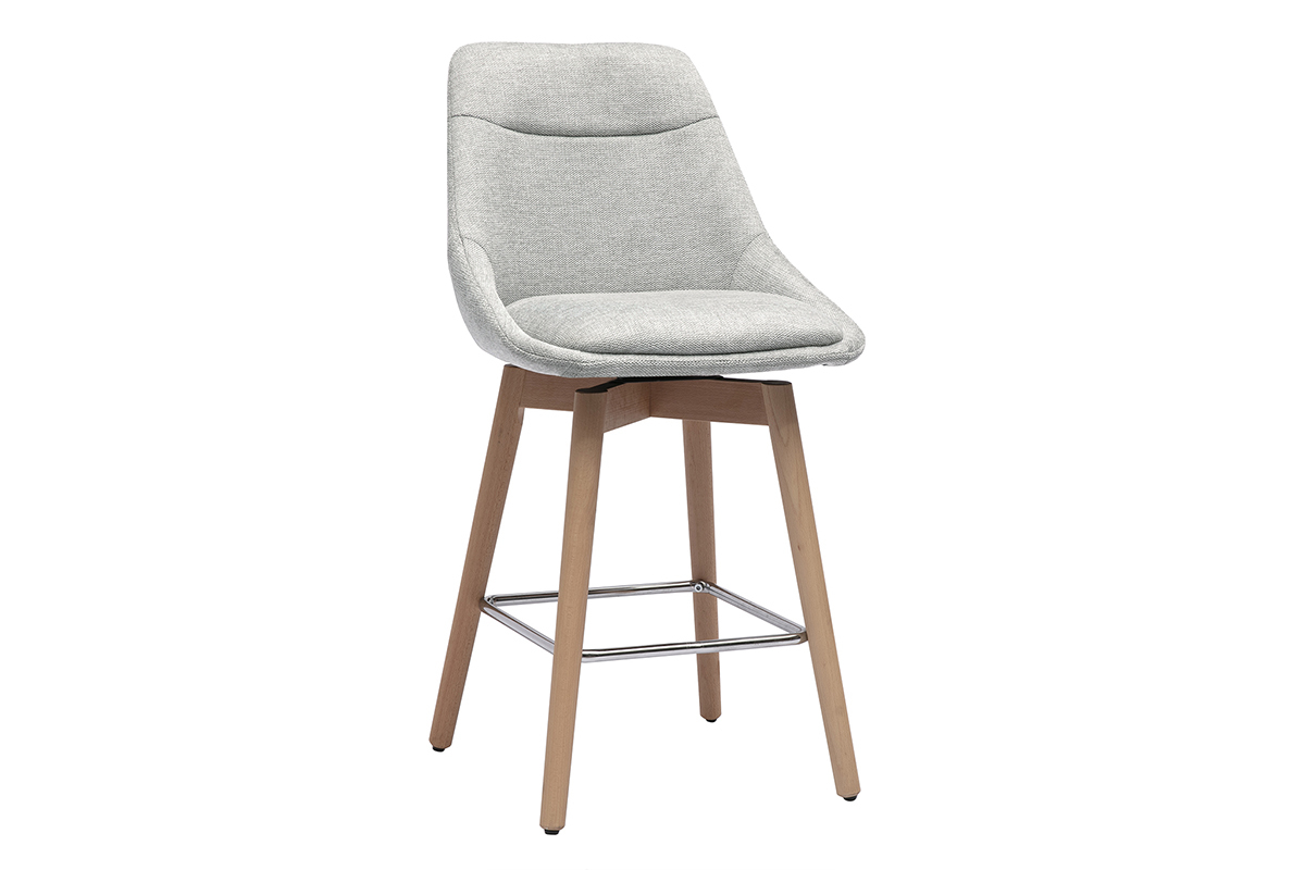 Tabouret de bar scandinave gris avec pivoteur, vue de 3/4.
