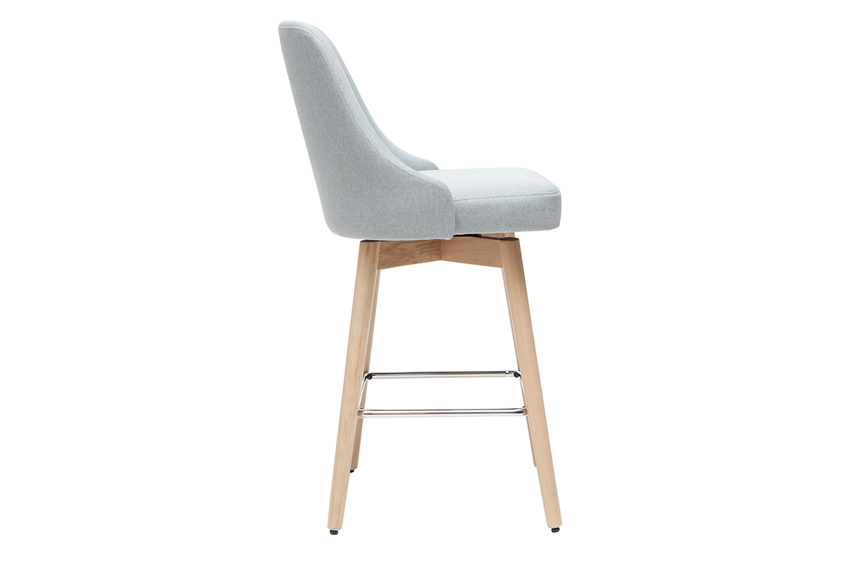 Tabourets de bar scandinaves pivotants 360� en tissu gris clair et bois h�tre massif H65 cm (lot de 2) HASTA