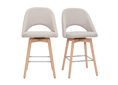 Tabourets de bar scandinaves tissu effet velours texturé beige et hévéa massif 65 cm (lot de 2) COSETTE