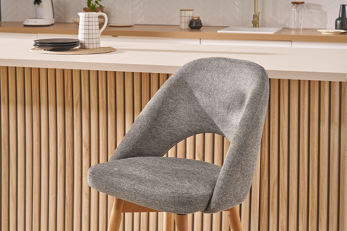 Tabourets de bar scandinaves tissu effet velours textur gris et hva massif 65 cm (lot de 2) COSETTE
