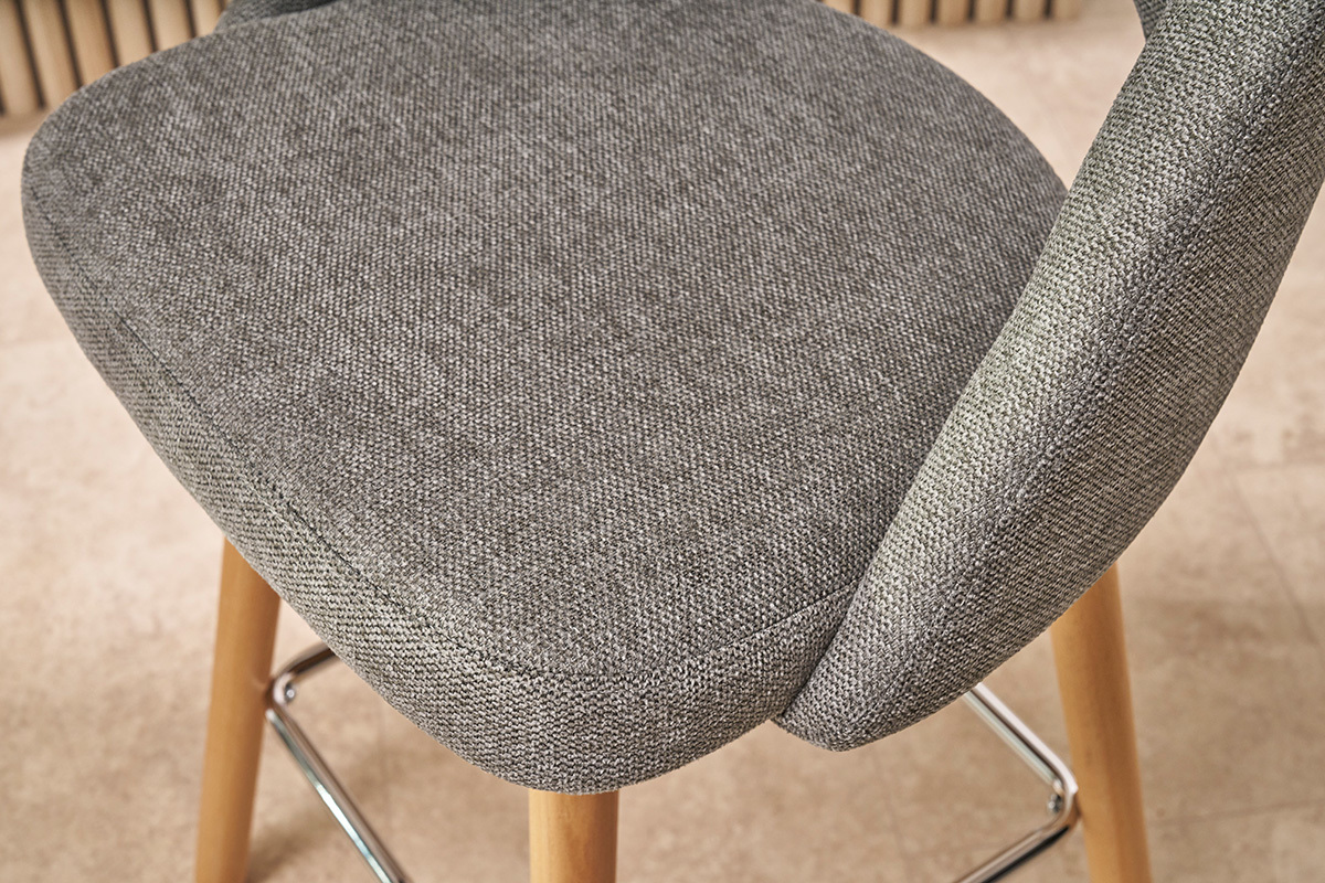 Tabourets de bar scandinaves tissu effet velours textur gris et hva massif 65 cm (lot de 2) COSETTE