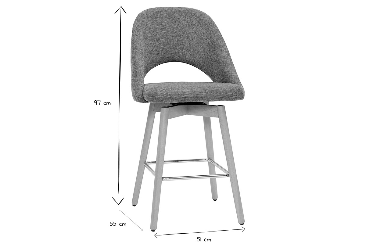 Tabourets de bar scandinaves tissu effet velours textur gris et hva massif 65 cm (lot de 2) COSETTE