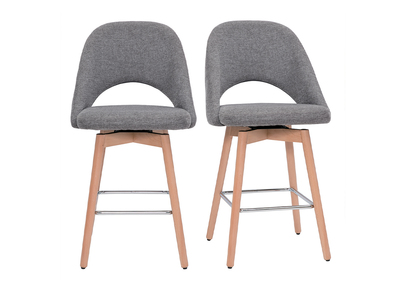 Tabourets de bar scandinaves tissu effet velours texturé gris et hévéa massif 65 cm (lot de 2) COSETTE