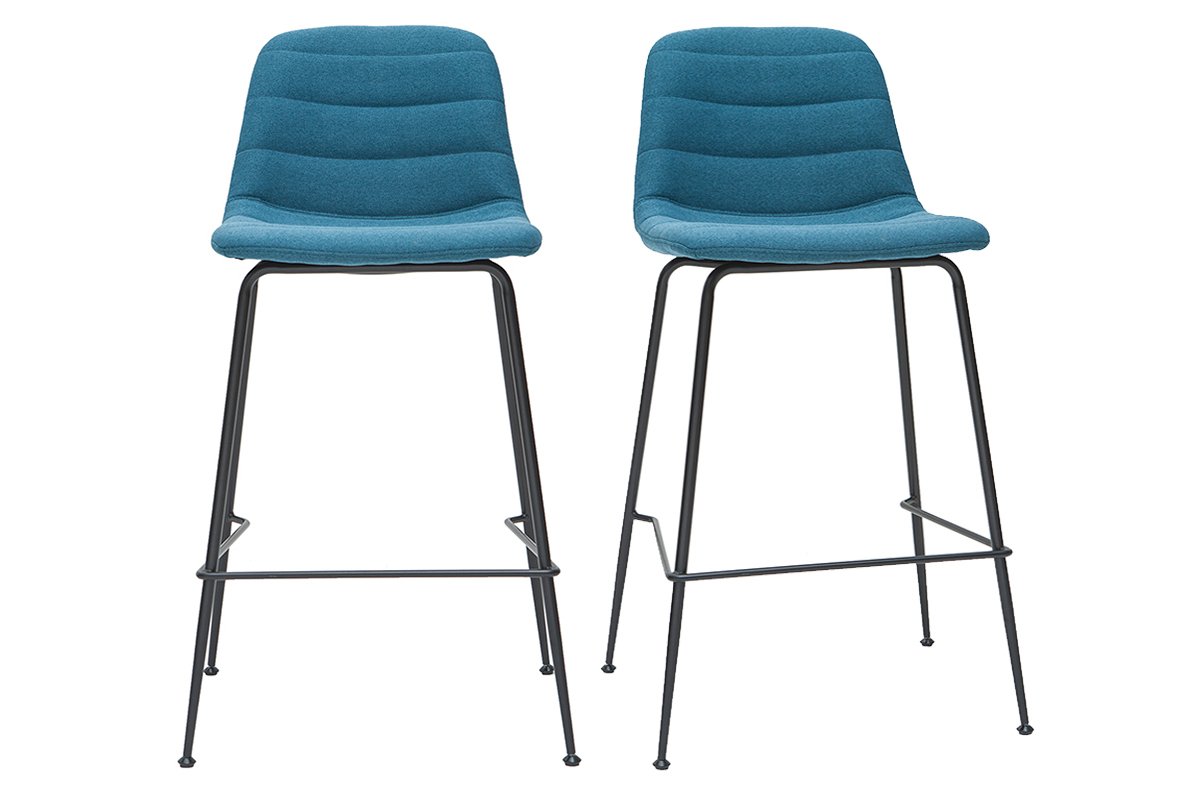Tabourets de bar tissu et m�tal bleu canard 65 cm (lot de 2) SAURY
