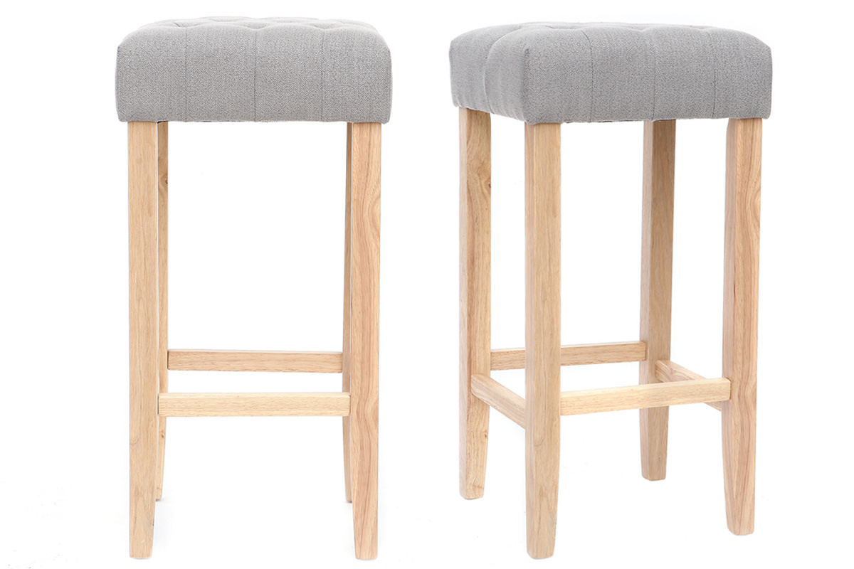Tabourets de bar tissu gris clair H75 cm (lot de 2) RIVOLI