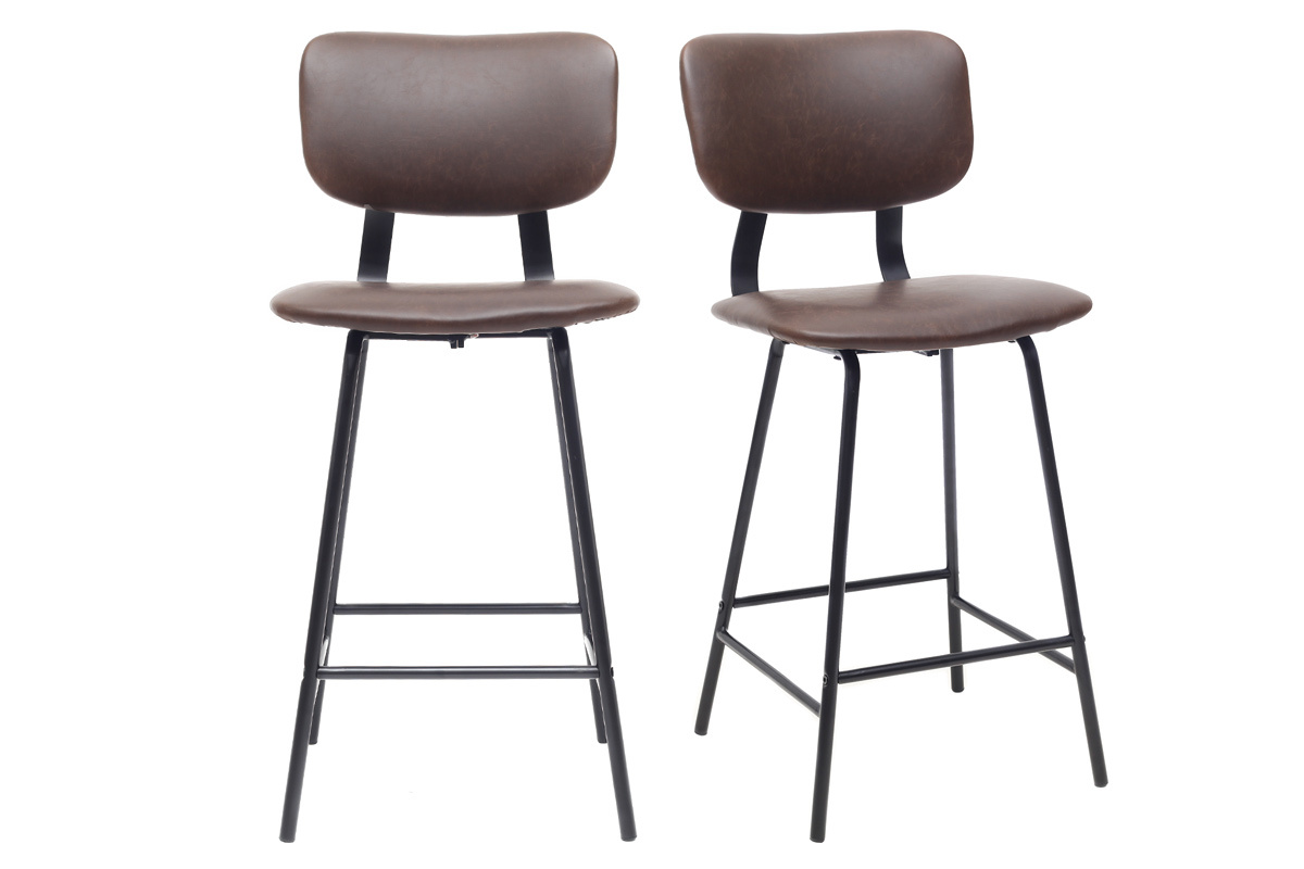 Tabourets de bar vintage marron avec pieds m�tal 65 cm (lot de 2) LAB