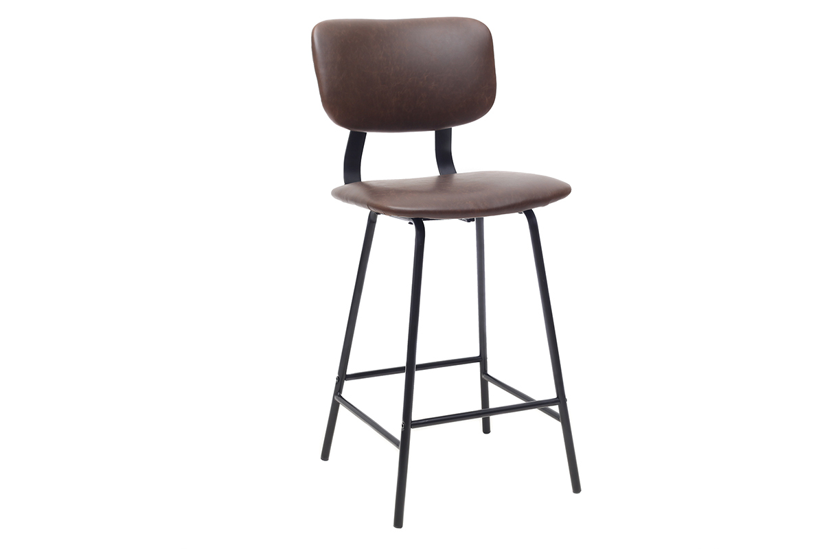 Tabourets de bar vintage marron avec pieds m�tal 65 cm (lot de 2) LAB