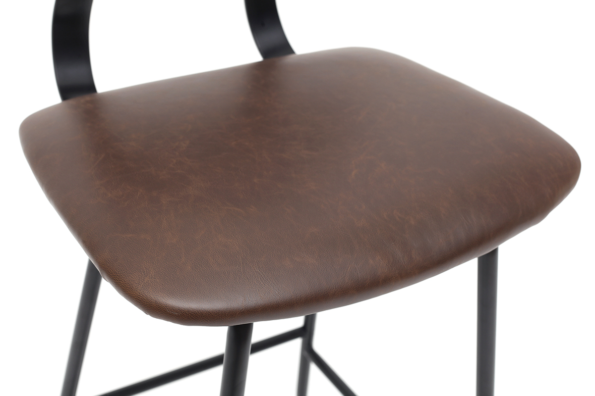 Tabourets de bar vintage marron avec pieds m�tal 65 cm (lot de 2) LAB