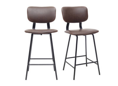 Tabourets de bar vintage marron avec pieds m&eacute;tal 65 cm (lot de 2) LAB