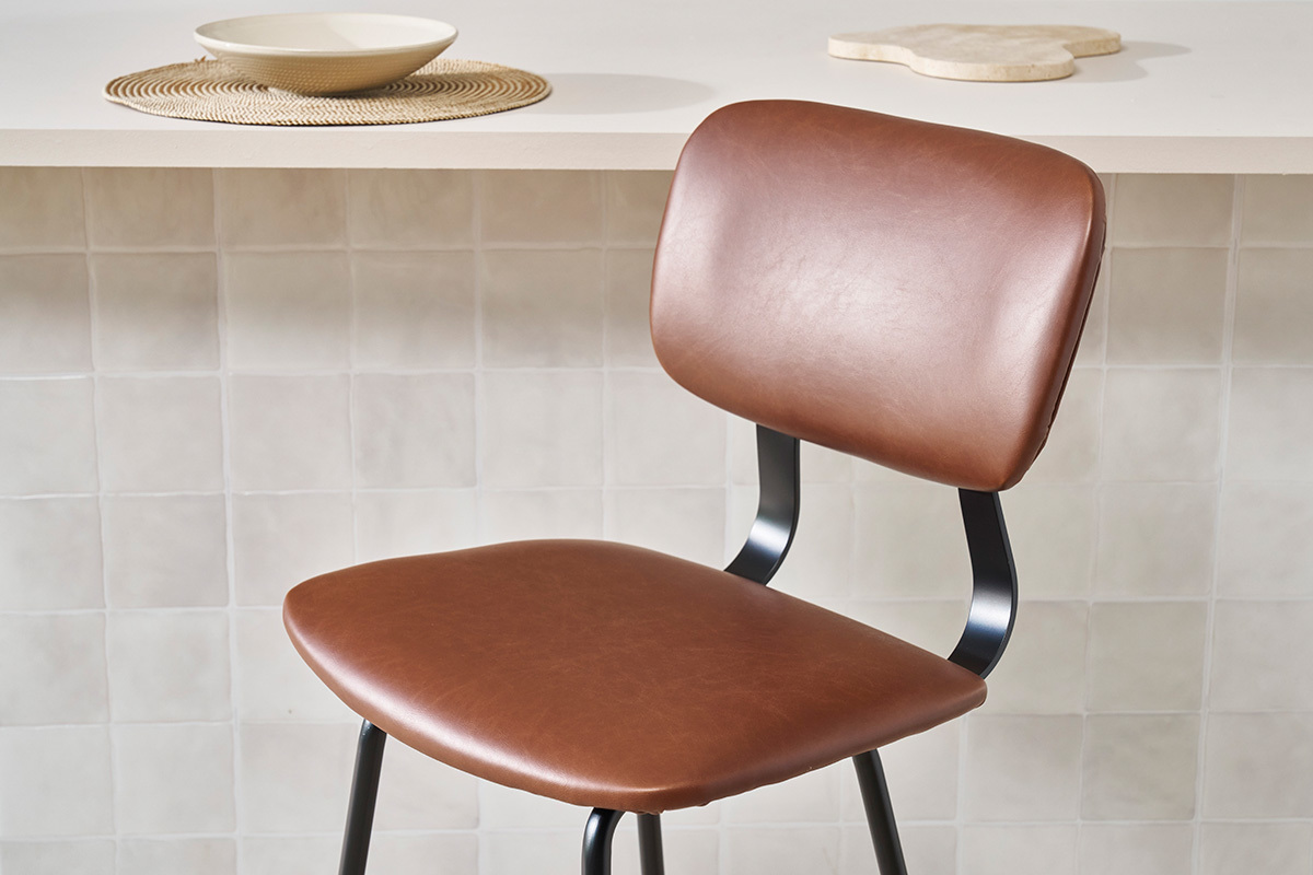 Tabourets de bar vintage marron clair avec pieds mtal 65 cm (lot de 2) LAB