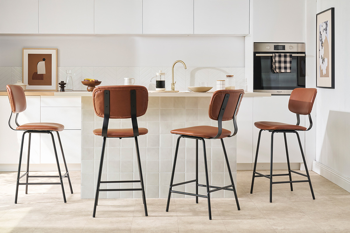 Tabourets de bar vintage marron clair avec pieds mtal 65 cm (lot de 2) LAB