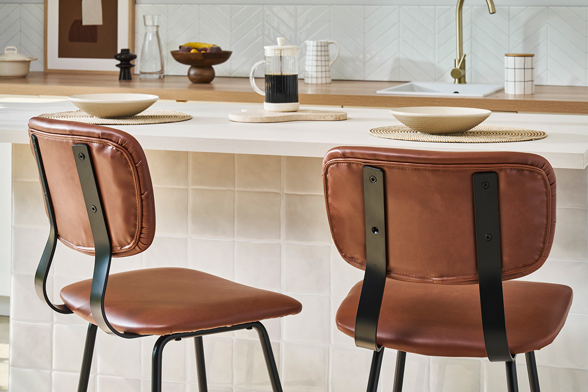 Tabourets de bar vintage marron clair avec pieds mtal 65 cm (lot de 2) LAB