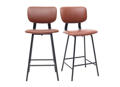 Tabourets de bar vintage marron clair avec pieds métal 65 cm (lot de 2) LAB