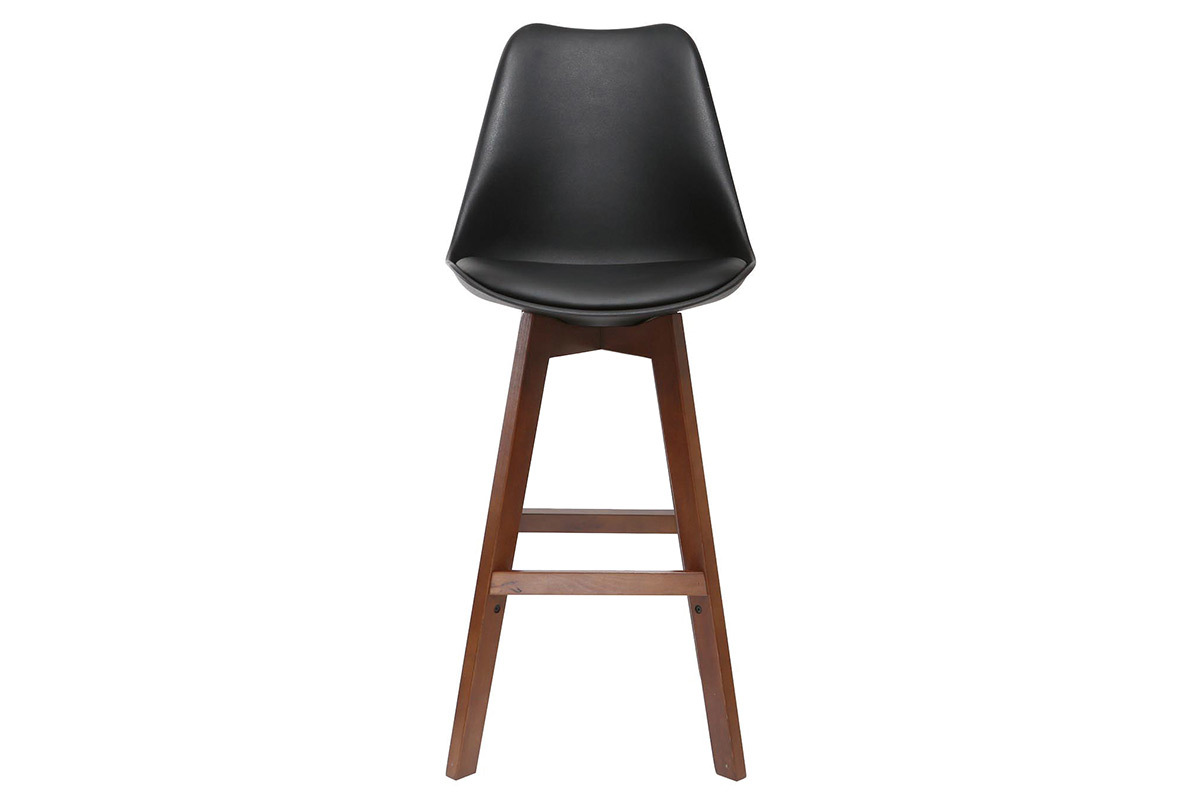 Tabourets de bar vintage noir et noyer H65 cm (lot de 2) PAULINE