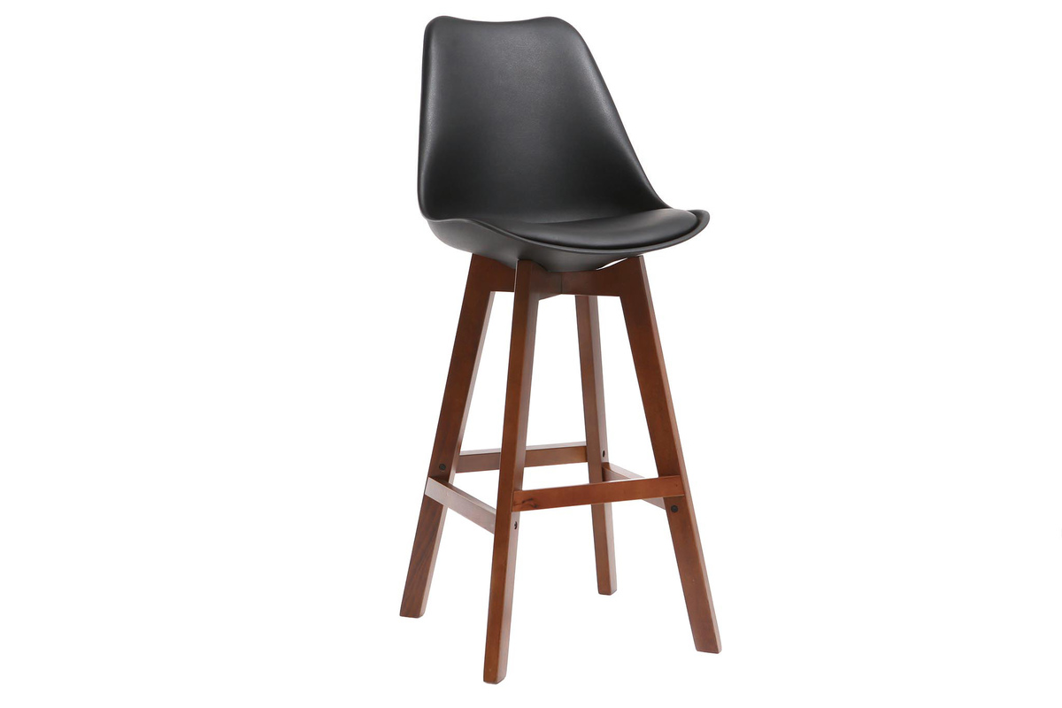 Tabourets de bar vintage noir et noyer H65 cm (lot de 2) PAULINE