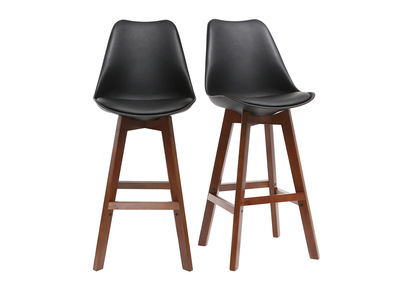 Tabourets de bar vintage noir et noyer H65 cm (lot de 2) PAULINE