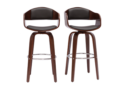 Tabourets de bar vintage pivotants 360° noyer H65 cm (lot de 2) GAO