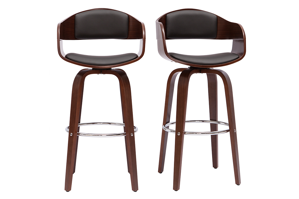 Tabourets de bar vintage pivotants 360� noyer H65 cm (lot de 2) GAO