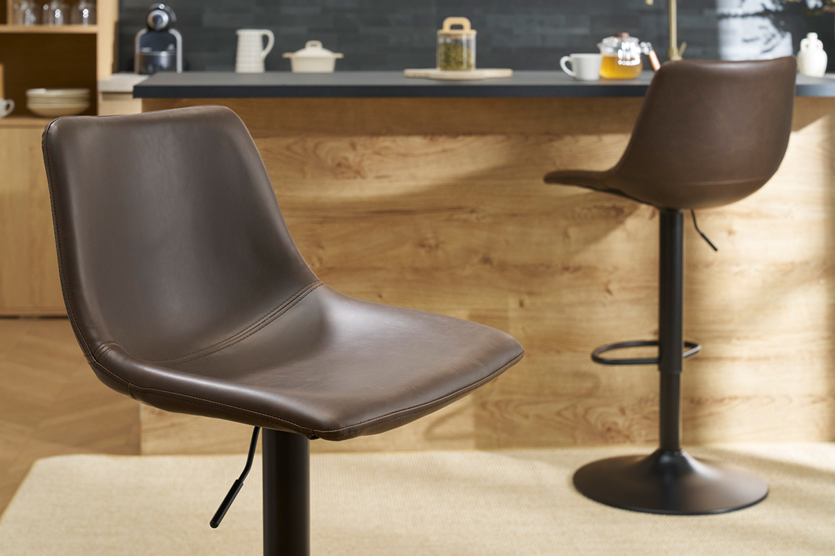 Tabourets de bar vintage rglables pivotants marron (lot de 2) NEW ROCK