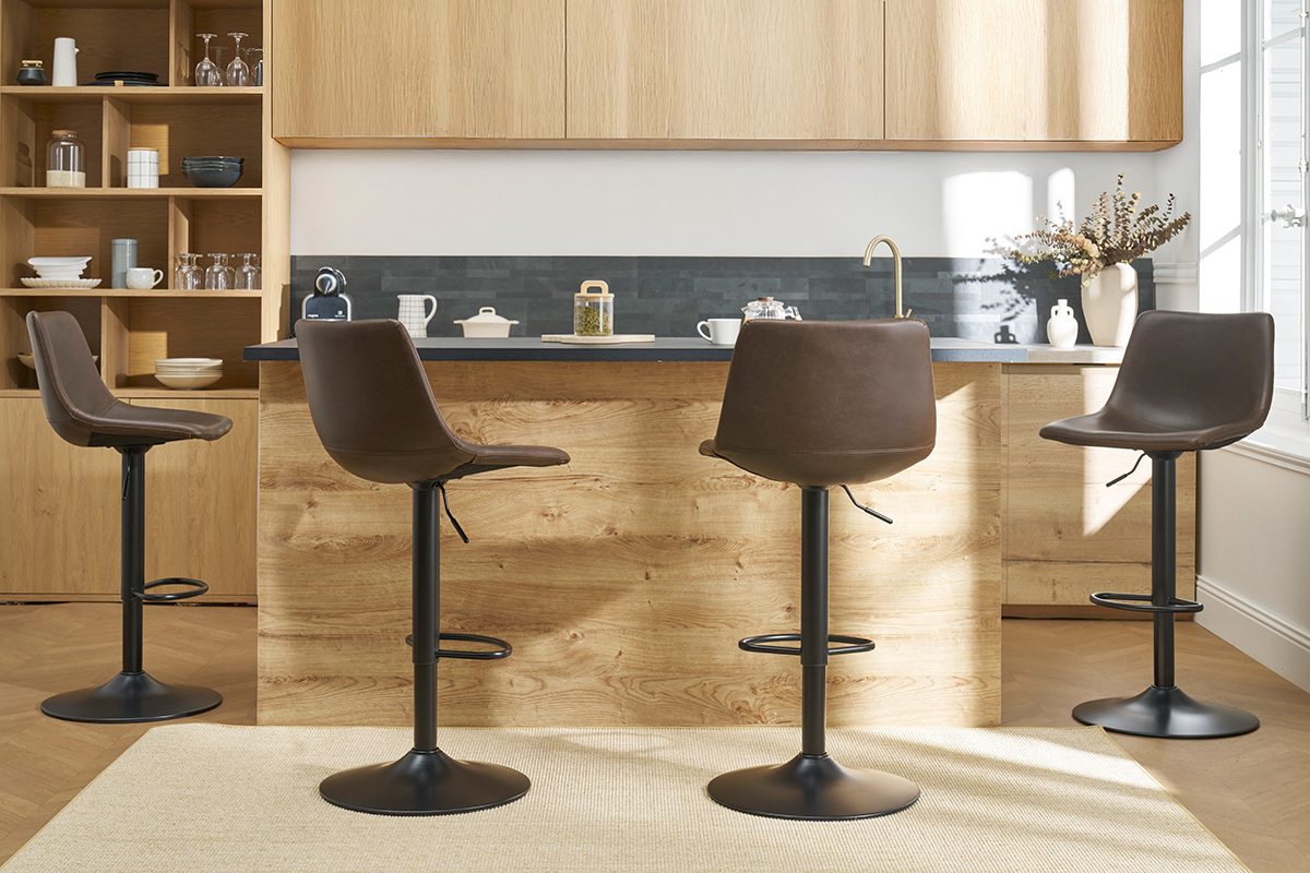 Tabourets de bar vintage rglables pivotants marron (lot de 2) NEW ROCK