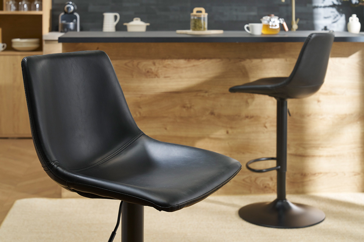 Tabourets de bar vintage rglables pivotants noirs (lot de 2) NEW ROCK