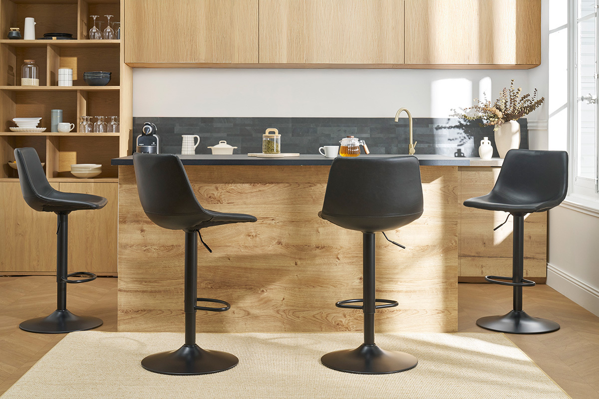 Tabourets de bar vintage rglables pivotants noirs (lot de 2) NEW ROCK