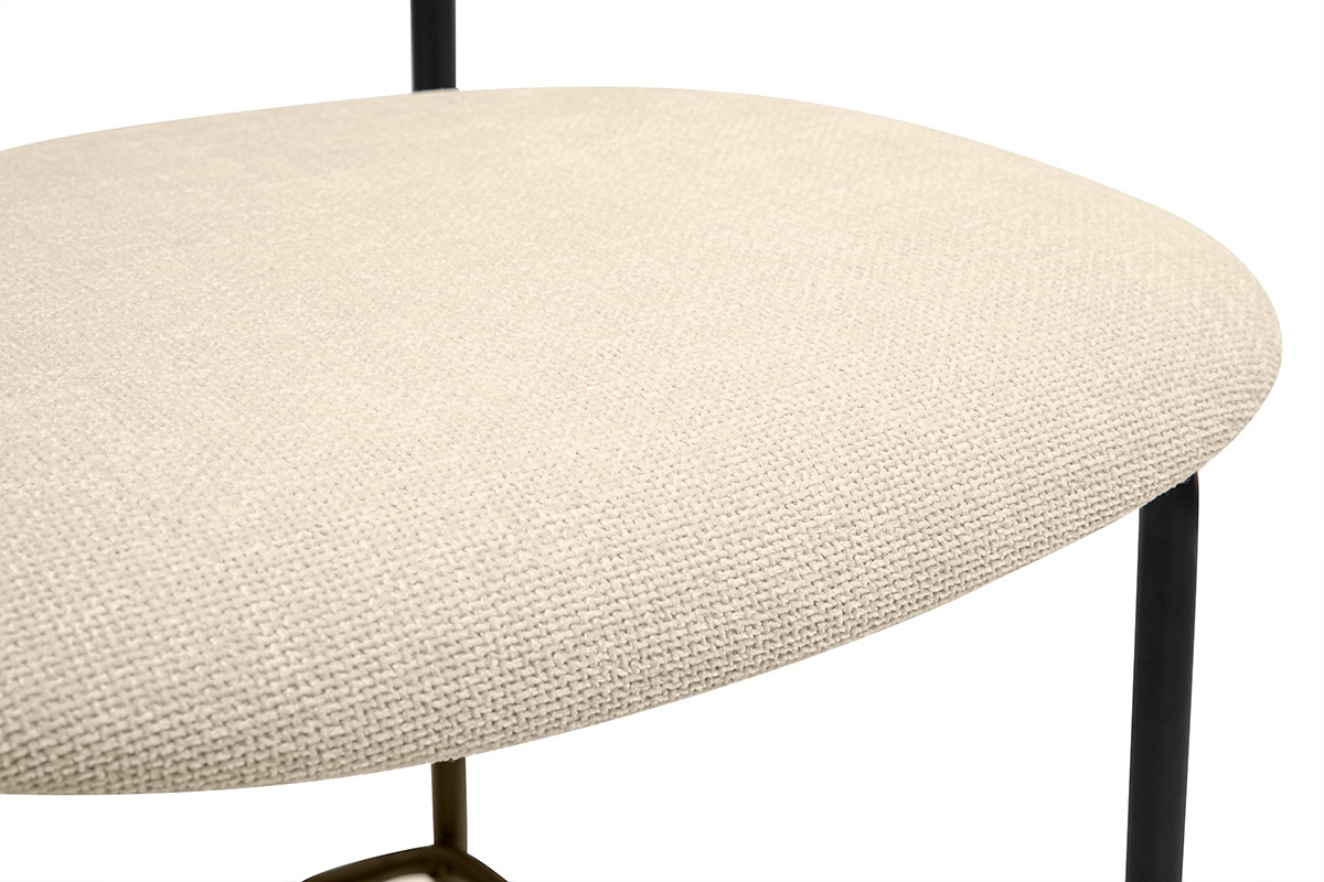 Lot de 2 tabourets design en tissu beige effet velours, mtal noir et cannage rotin, modle MIRANDA.