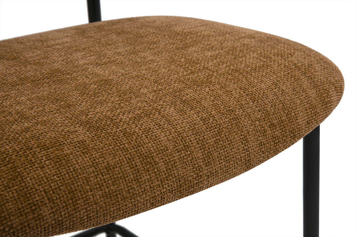 Tabourets design en tissu effet velours textur terre brule, mtal noir et cannage rotin (lot de 2) MIRANDA