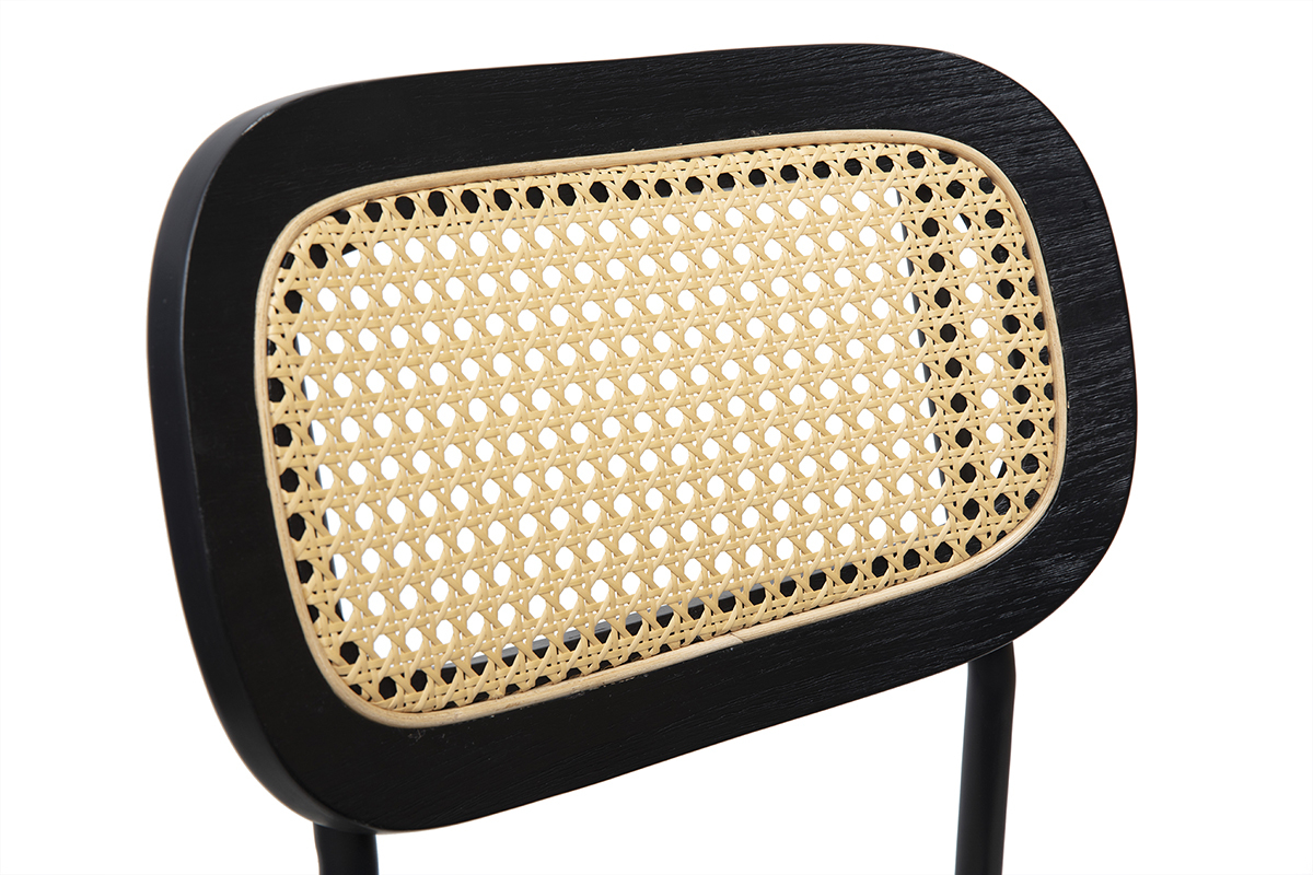 Tabourets mtal noir avec cannage en rotin, modle MIRANDA.